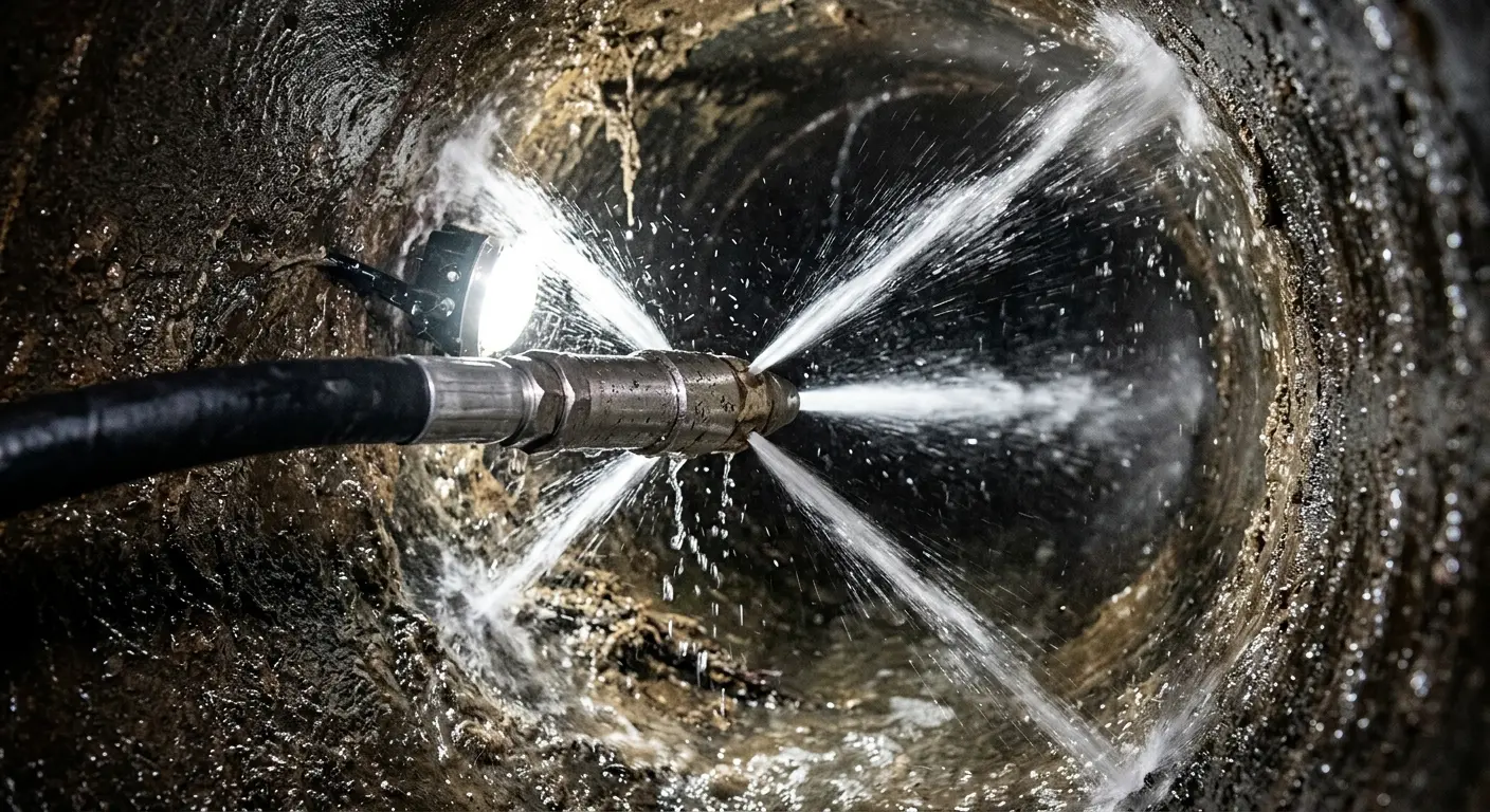 High-pressure hydro jetting nozzle cleaning sewer pipe for Sewer Cleanout in Mentor-on-the-Lake
